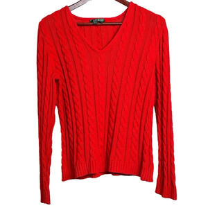 Lauren Ralph Lauren Size Large Women’s V Neck cable knit  sweater vintage red